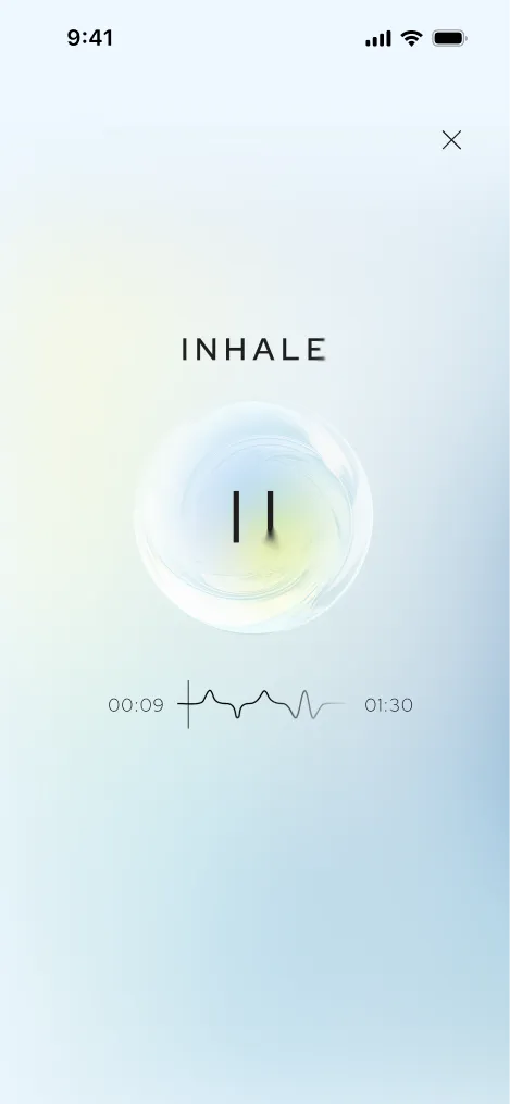 Aneva breathing screen showing the expanding session orb mid-exercise.
